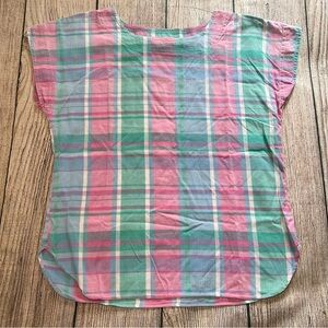 L.L Bean Vintage 90s Women’s Size M‎ Pastel Top Plaid Blouse Short Sleeve Shirt